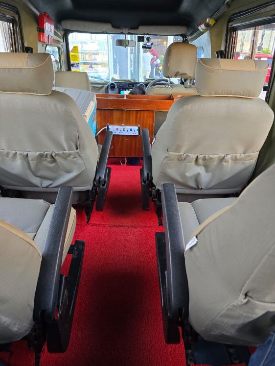Inside the safari vehicle